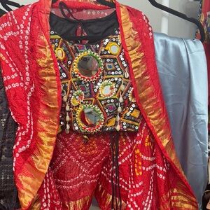 Vibrant Red and Gold Embroidered Top